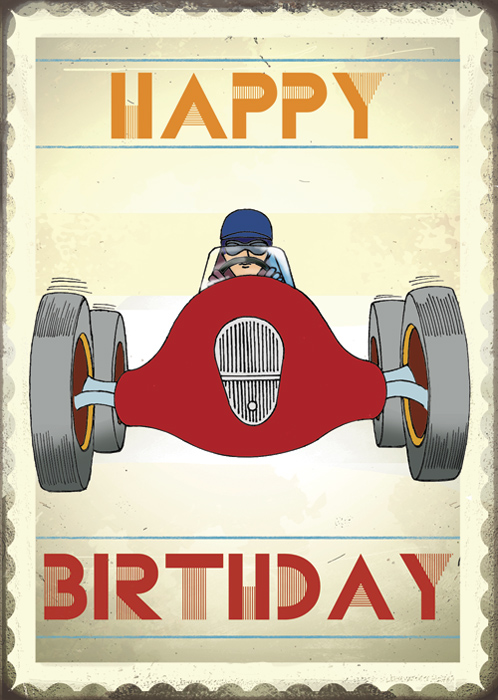 DH52 - Happy Birthday Vintage Race Car Card by Max Hernn